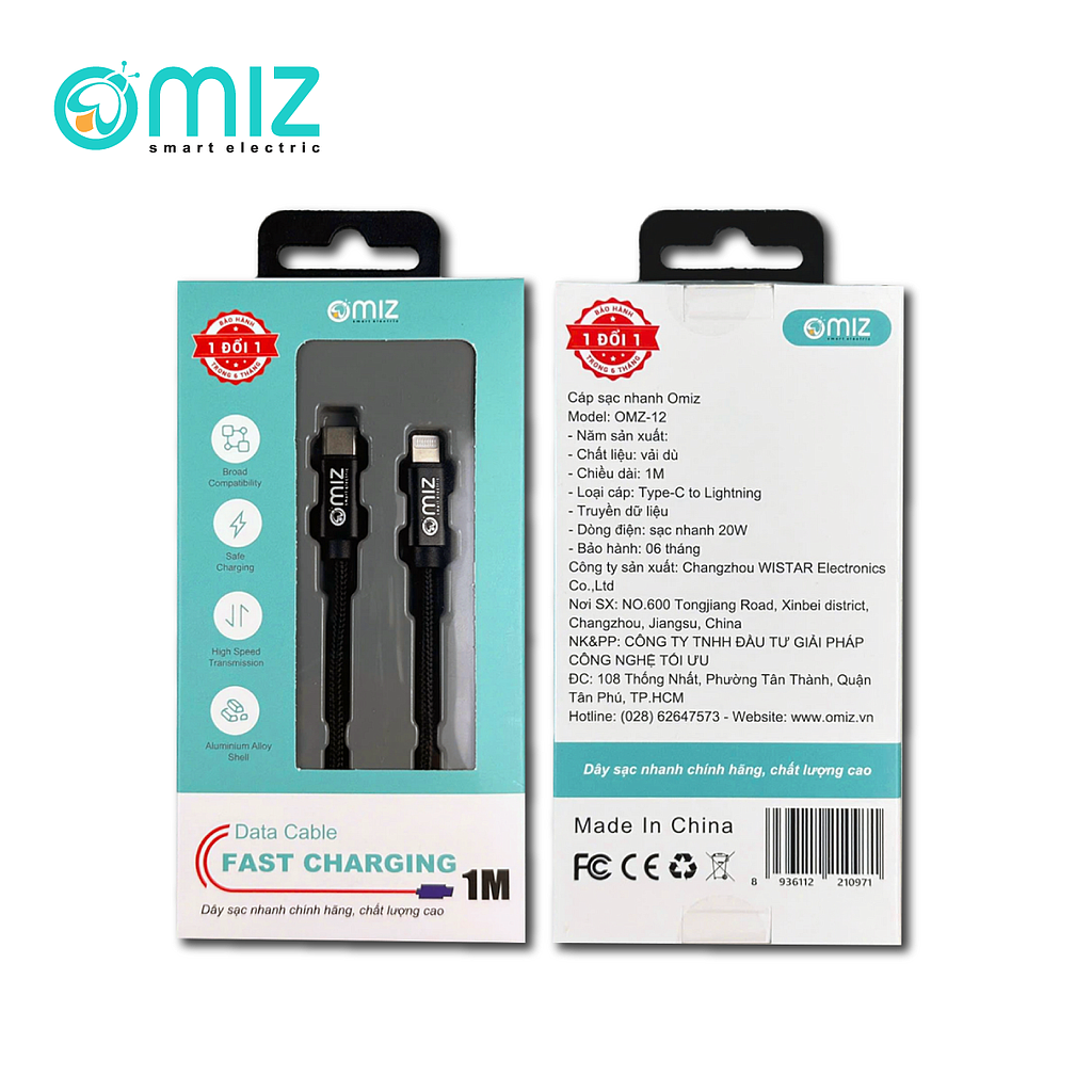 Cáp sạc nhanh Omiz OMZ-12 Type C to Lightning
